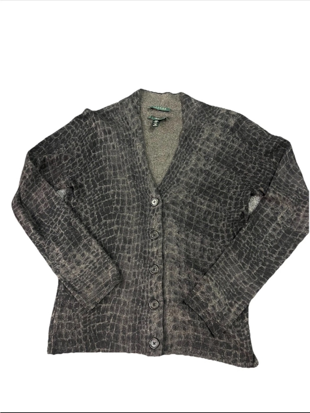 Ralph Lauren Alligator Print Cardigan L Gray/black Sophisticated Cashmere/silk